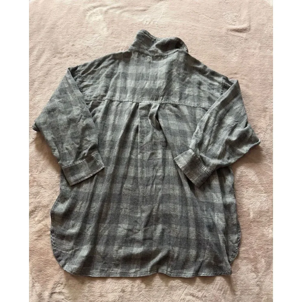 Mustard Seed Top Shirt Plaid Pull On Sleeve V‎ Neck Hi Low Hem Boho Sz S - Picture 10 of 10